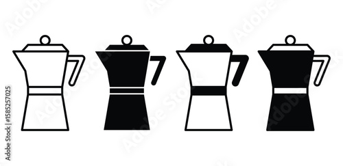 Coffee Percolator Icons Set Black and White Color Vector Design Illustration