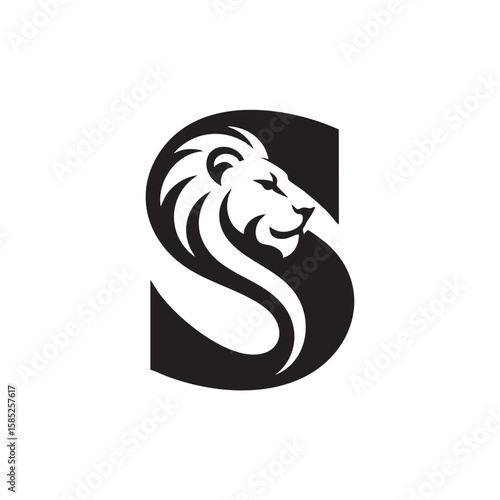 Black lion head silhouette within letter S white