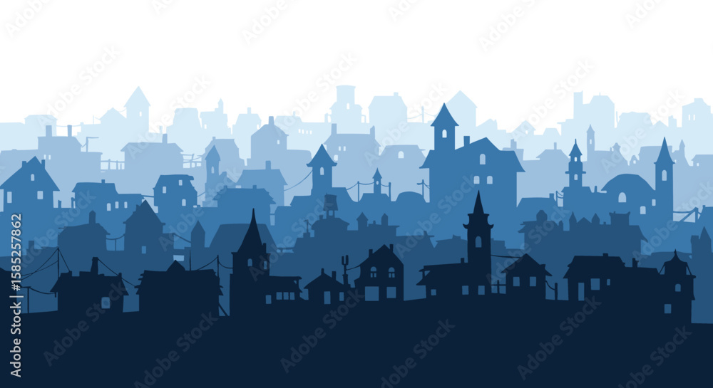 Naklejka premium Captivating blue hues define the historic architecture of an old cityscape under a fading sky