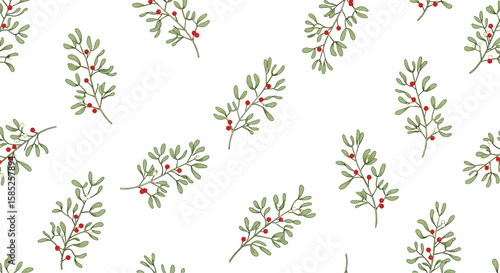 Delicate mistletoe branches with red berries on a white background