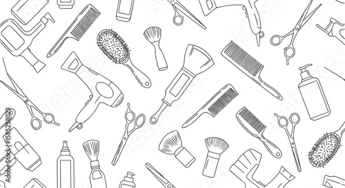 An assortment of professional hair styling tools and beauty products