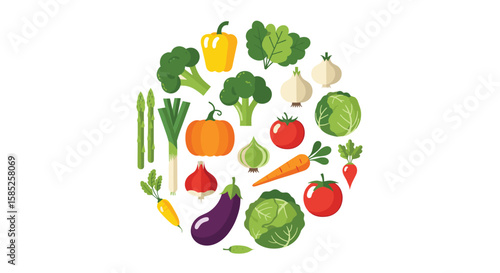 Fresh healthy vegetables arranged in a circle for a vibrant balanced diet meal plan