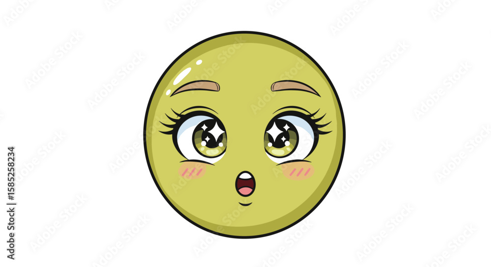Fototapeta premium Expressive emoji with big eyes and blushing cheeks showing surprise and excitement