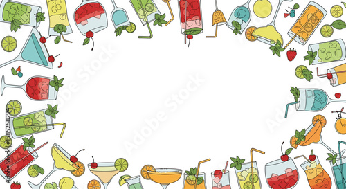 A vibrant refreshing collection of summer drinks and party cocktails for celebration and fun