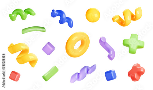 3d Party confetti cartoon style. Cute festive serpentine particles Symbol of Surprise Isolated on a White Background. Vector illustration