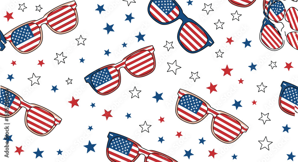 Fototapeta premium Patriotic stars and stripes sunglasses pattern celebrating american independence day fun