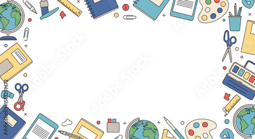 Creative learning tools and supplies border for educational projects and presentations