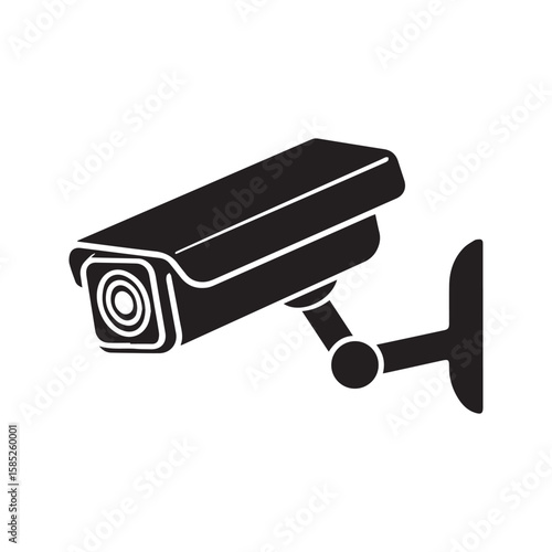 CCTV security camera vector icon. Surveillance system silhouette graphic. Video monitoring equipment for safety and protection symbol.