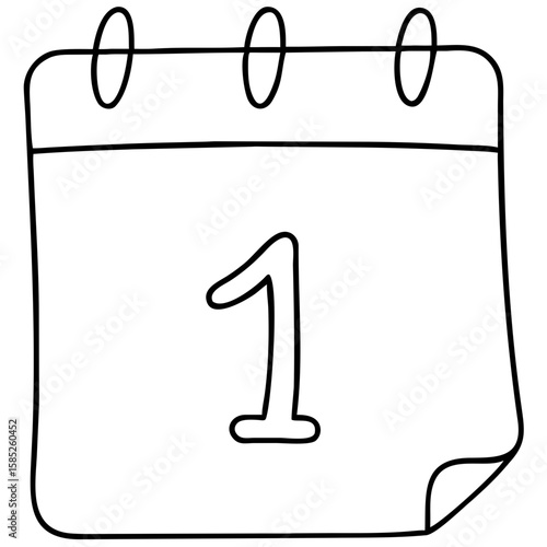 Black silhouette of a calendar page displaying january first date with transparency