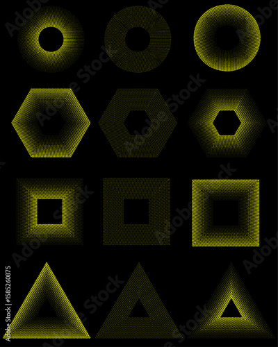 Minimal geometric background. Dynamic citron shapes composition dotted lines. Abstract background modern futuristic graphic. Vector abstract circle, triangle, square, hexagonal design, poster, banner