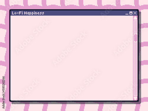 Pastel Retro Style Dialog Frame Template with Fuzzy Pink Grid Background, Pixel Art Illustration