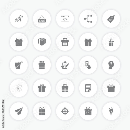 Collection of icons gifts web code ideas and sales