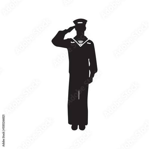 Saluting sailor silhouette. Navy serviceman in uniform, a patriotic military symbol of honor, duty, and service for Veterans or Memorial Day.