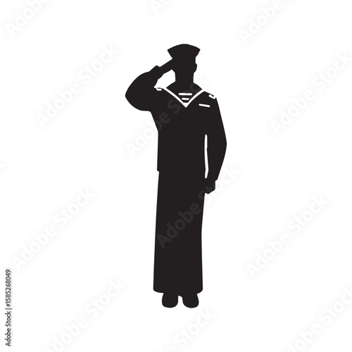 Saluting sailor silhouette. Navy serviceman in uniform, a patriotic military symbol of honor, duty, and service for Veterans or Memorial Day.