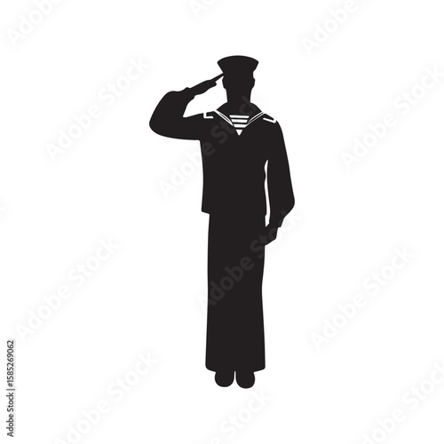 Saluting sailor silhouette. Navy serviceman in uniform, a patriotic military symbol of honor, duty, and service for Veterans or Memorial Day.