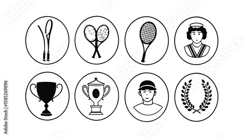 Wimbledon Tennis Icon Set with Eight Variations Sports Tournament Symbols on transparent background This tennis icon set features eight unique