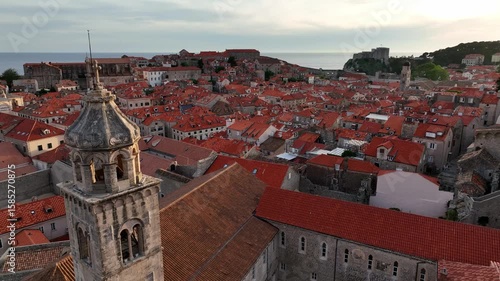 Wallpaper Mural Dominican Monastery Bell Tower Over City Walls In Dubrovnik, Croatia. Aerial Close-up Shot Torontodigital.ca