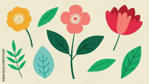Wallpaper Mural Collection of stylized flowers and leaves in various colors Torontodigital.ca