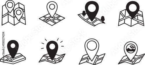 Location pin line icons vector – white background