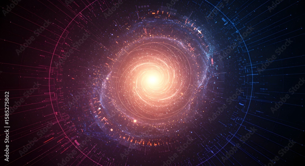 Obraz premium Spiral Galaxy Emitting Bright Light Surrounded by Stars in a Cosmic Abstract Background