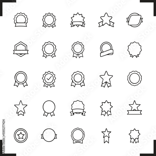 Award & Badge Vector Icon Set | Adjustable Line Weight | Accomplishment, award, ribbon, seal, medal, prize, verification, success, recognition, winner, minimal outline, achievement, star, relish, triu