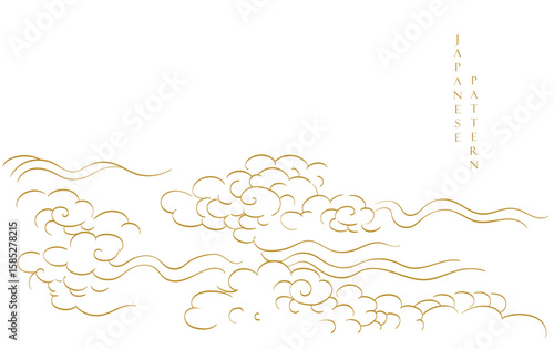Brush stroke texture with Japanese chinses cloud pattern in vintage style. Abstract art landscape banner design with watercolor texture vector.