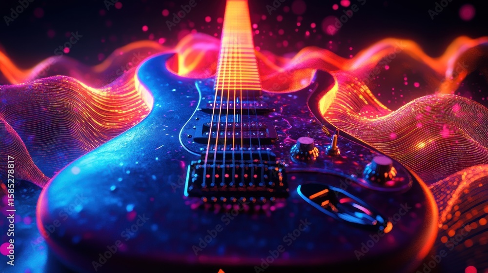 Fototapeta premium Electric guitar with neon light abstract design