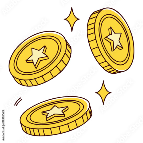 a group of gold coins with a star