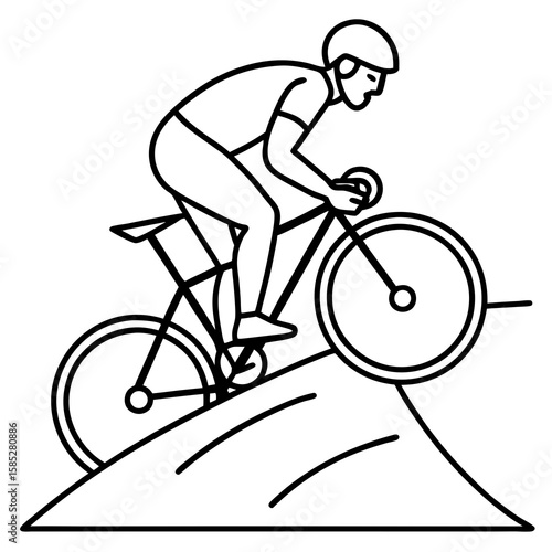 Cyclist ascending steep incline on bicycle climbing uphill