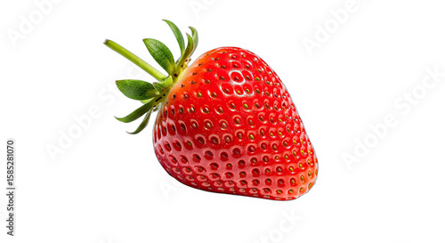 A ripe red strawberry isolated on a transparent background