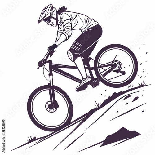 Cyclist performing a wheelie on a dirt path bicycle mountain bike