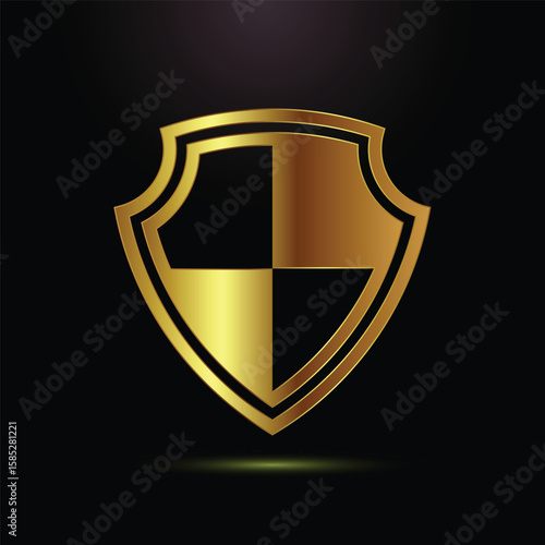 Golden Shield Emblem Featuring a Quartered Design, Signifying Protection, Security, and Strength in Noble Heraldry