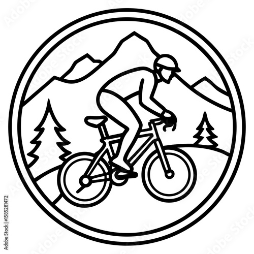 Mountain biker riding bicycle through mountain landscape cycling mountains