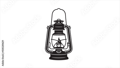 Vintage Kerosene Lantern Vector Illustration Black and White Clipart Design