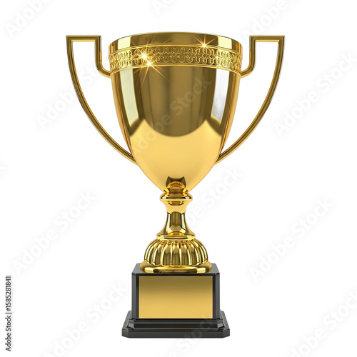 A gleaming gold trophy isolated on a transparent background