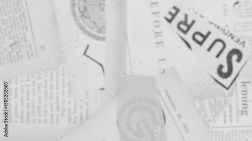  Fast newspaper headlines animation. A chaotic, black and white stop-motion loop of vintage news clippings.Vintage newspaper collage loop