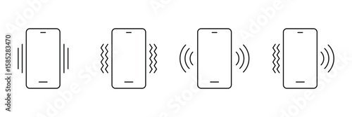 Set of liner ring and vibration mode icon collection. Silent, sound and vibration mode symbol.