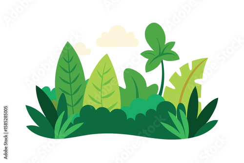 Cartoon Jungle Foliage With Simple Hand Drawn Lines