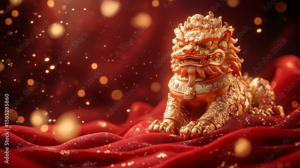Fototapeta premium Traditional Chinese Lion Dance with a Festive Atmosphere