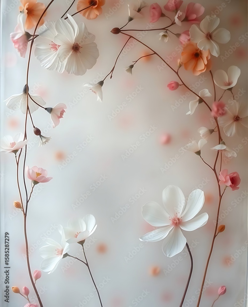 Fototapeta premium Delicate floral arrangement featuring a harmonious blend of white and pink blossoms creates serene