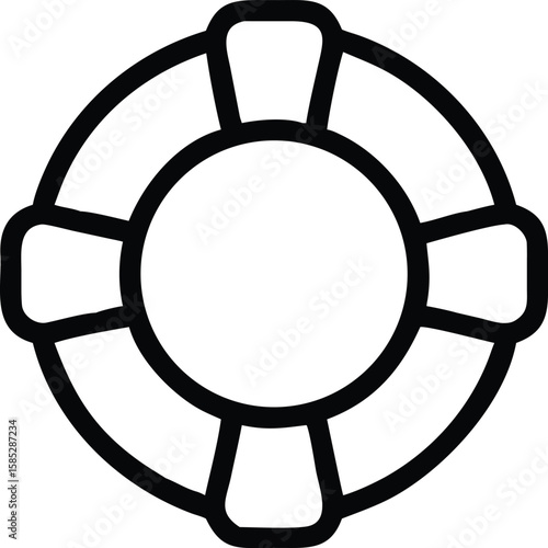 Black silhouette of a lifesaver ring design with transparency on white background