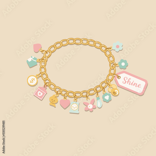 Charm Bracelet with ‘Shine’ Label Flat Style Icon