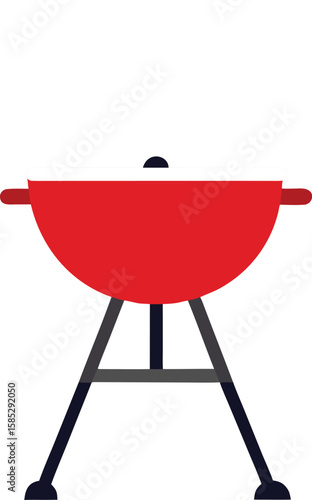 Red simplified grill illustration with white smoke symbolizing a cookout or barbecue.
