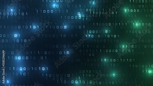 Vector digital code rain in a Matrix inspired futuristic style. High-tech backdrop with glowing binary characters. Binary Software Programming Code Background. Digital Data Technology Concept.