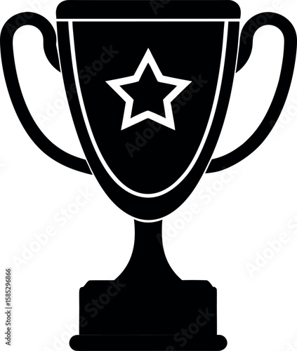 gold trophy cup silhouette icon on transparent background.