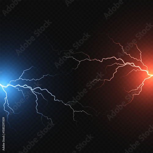 Blue and Red Thunder isolated vector lightning png. Realistic natural neon lightning effectThunderstorm. Blitz Lightning Thunder Light Sparks Storm Flash Thunderstorm.