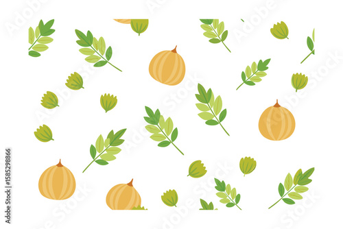 Watercolor Pattern With Gooseberries And Fennel Leaves