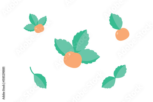 Watercolor Pattern With Mint Sprigs And Cloudberries