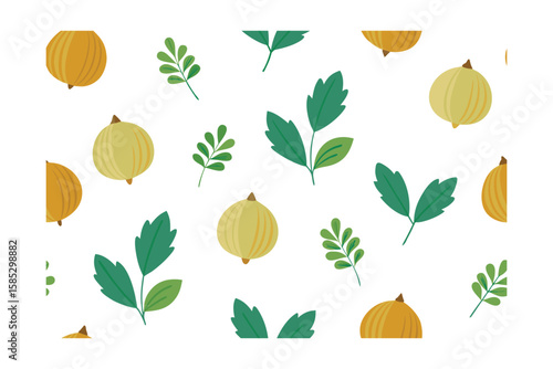 Watercolor Pattern With Gooseberries And Fennel Leaves