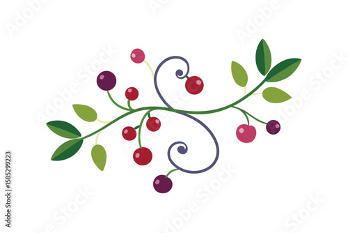 Whimsical Watercolor Vines And Berry Clusters In